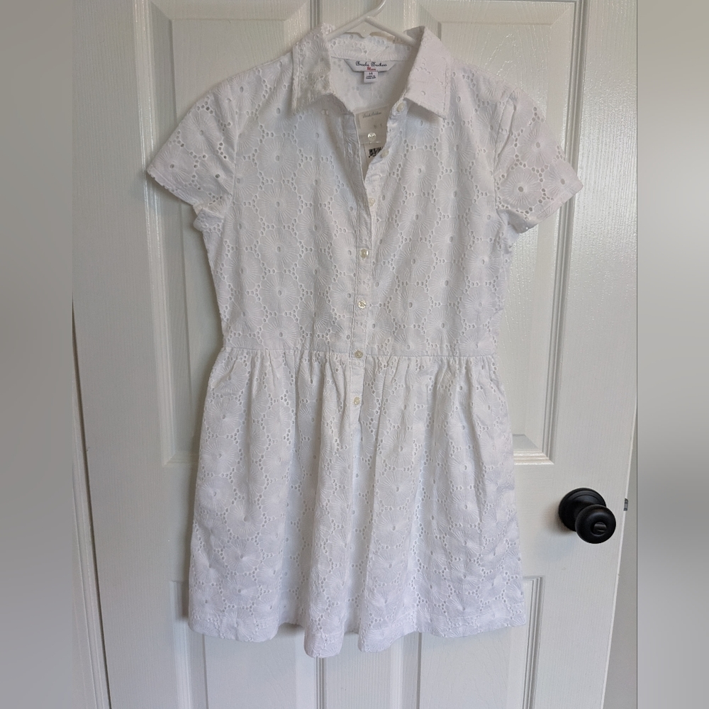 Brooks Brothers red fleece eyelet lace collard dress
